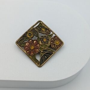 Antique / vintage 1920s-1930s cold painted enamel floral brooch pin